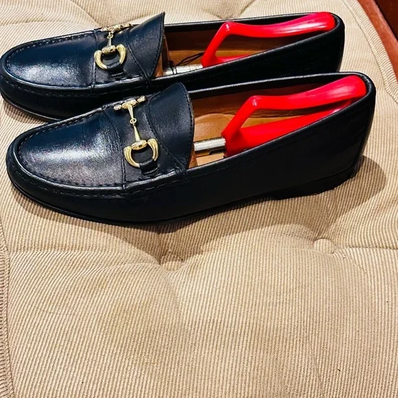 Jay Butler’s Horse Bit Black Leather Loafers with Gold Buckle. - Picture 3 of 13